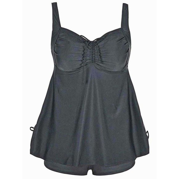 Plus 2Pc Tankini Set Black Womens 3X Dress Size 24 Cinch Front Swimsuit - Picture 4 of 8